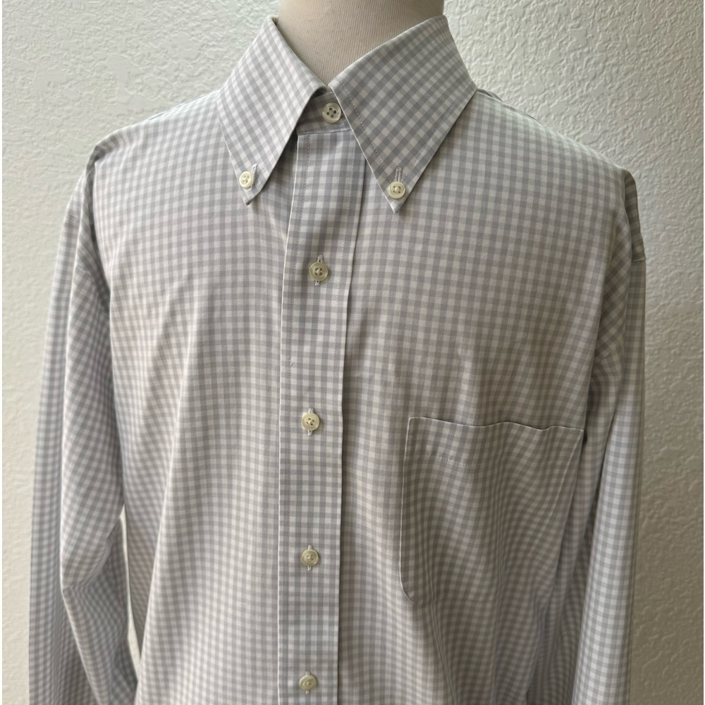 BROOKS BROTHERS Classic Men's Long Sleeve Dress Shirt Gray Plaid Print 16-33 EUC